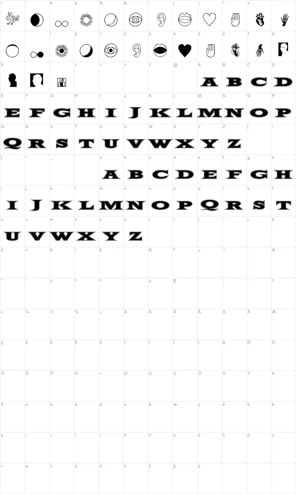 Fifty Two Lettersfont character map