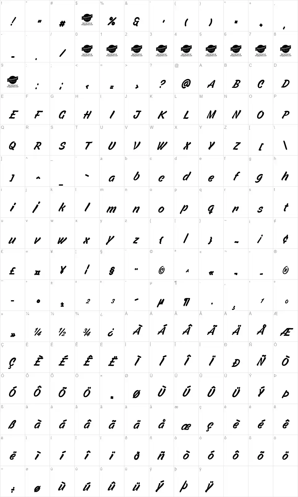 Filbert Colorfont character map