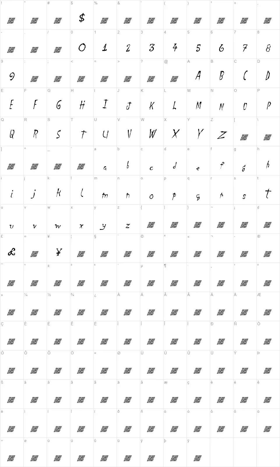 Final Daysfont character map
