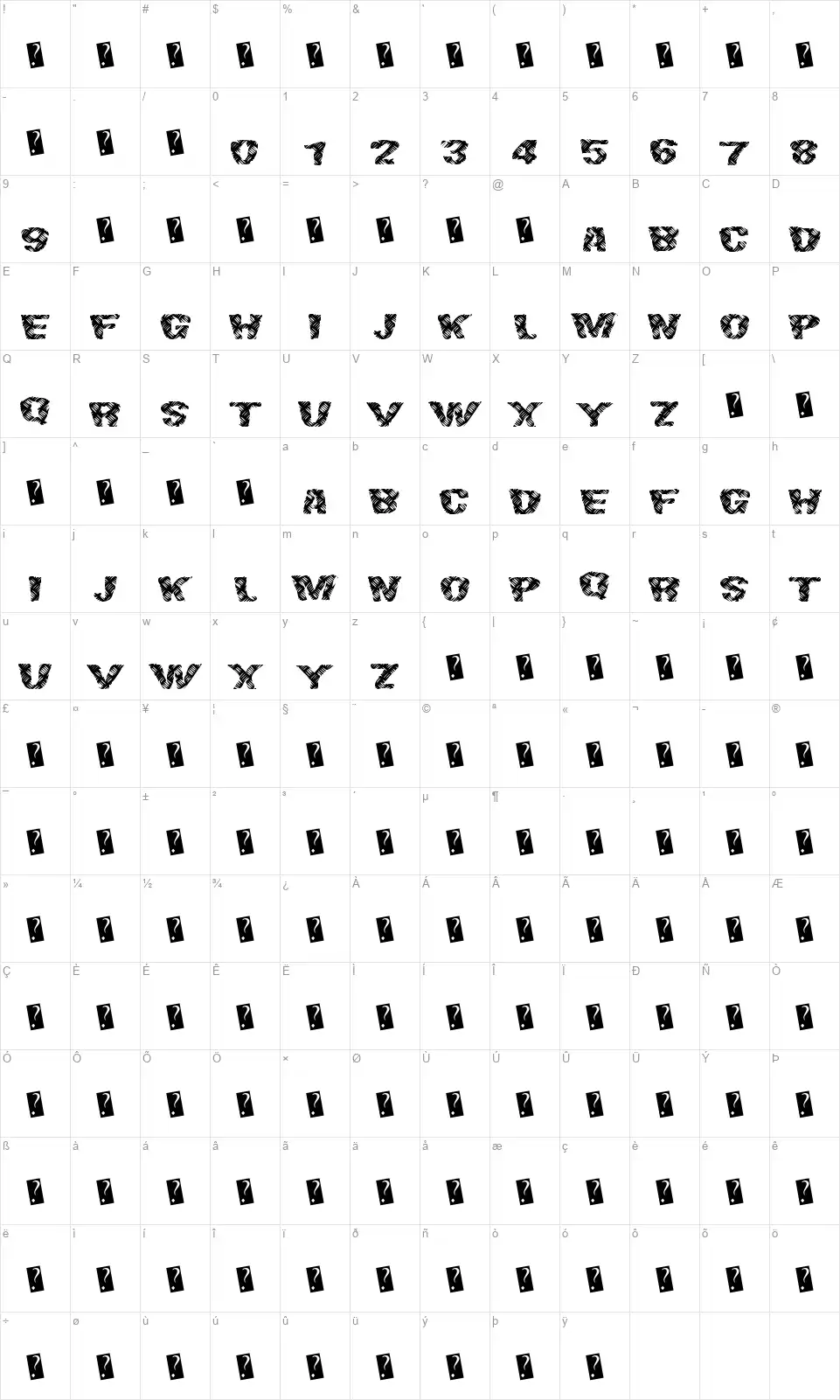 Final Slashfont character map
