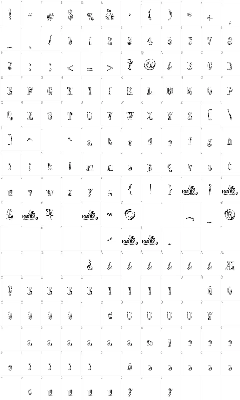 Fine Disorderfont character map