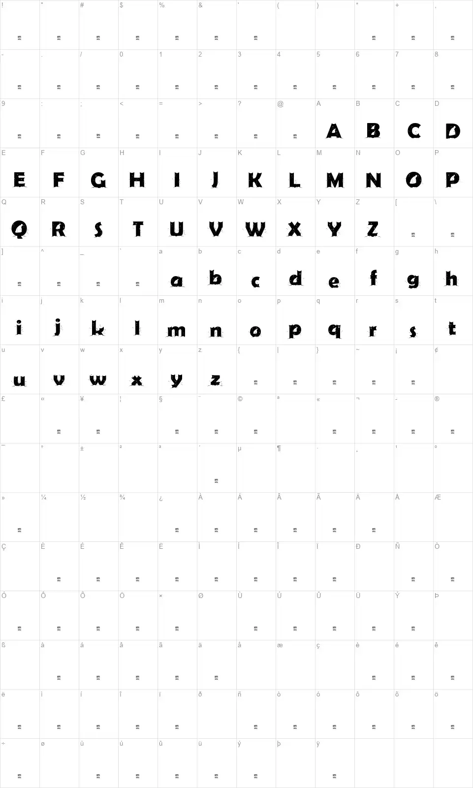 First Christmasfont character map