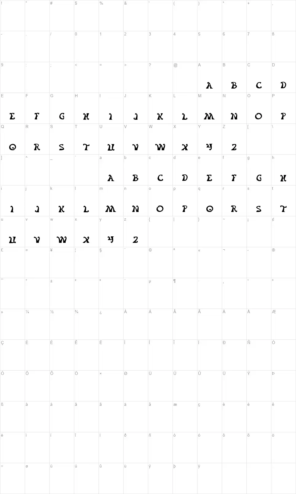 Flower Generationfont character map