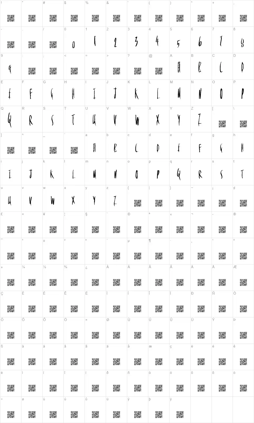 Flowery Deathfont character map