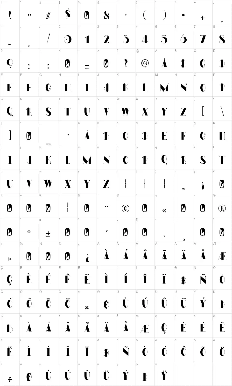 FN Dagon Decofont character map