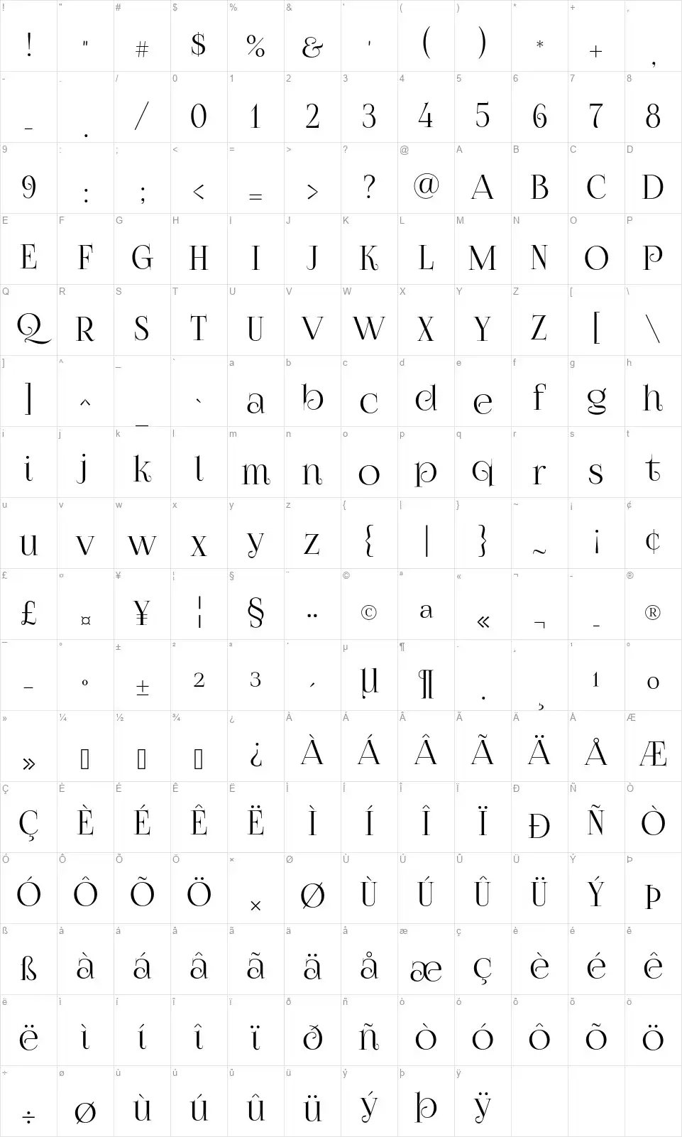 Foglihten No07font character map