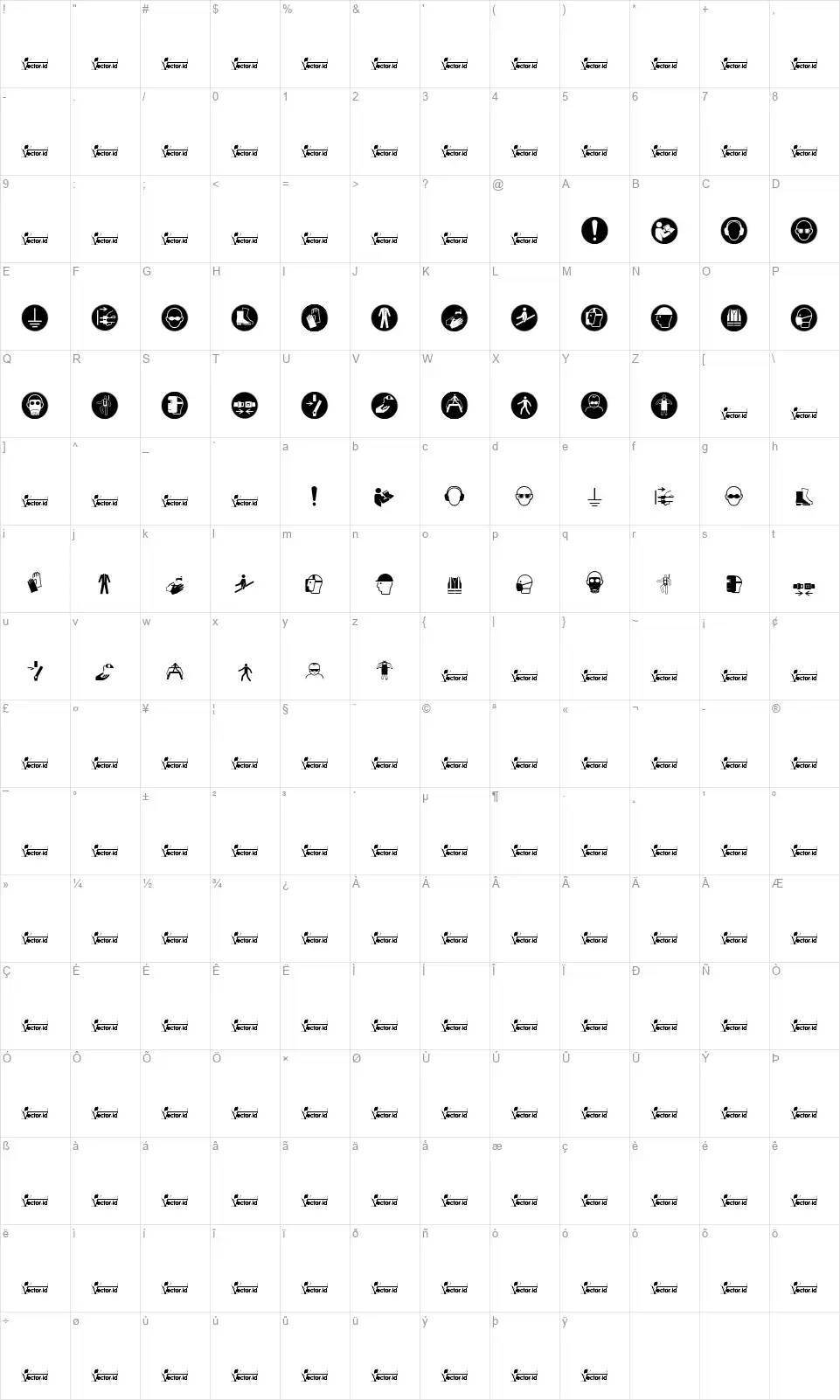 Fonts Vector Iso 7010 Mandatoryfont character map