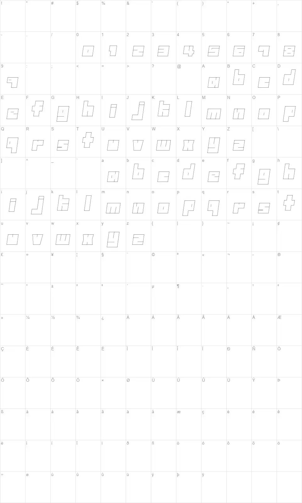 Freezefont character map