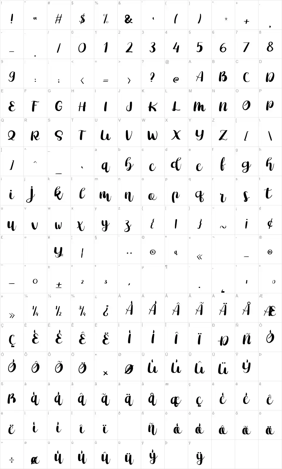 Fresh Mustardfont character map
