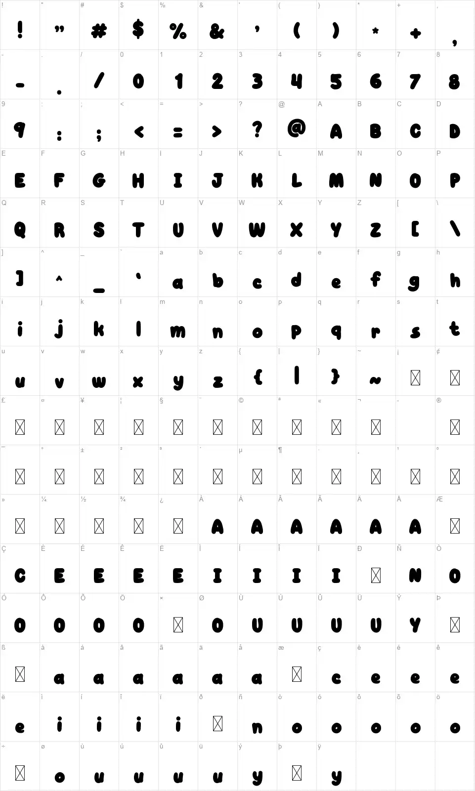 Frisky Puppyfont character map