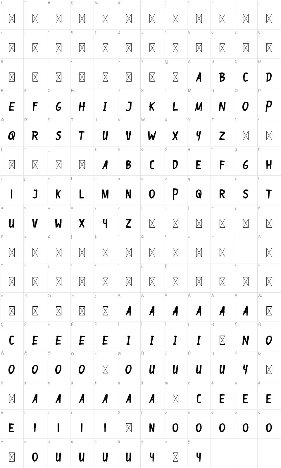 Gapbroothfont character map