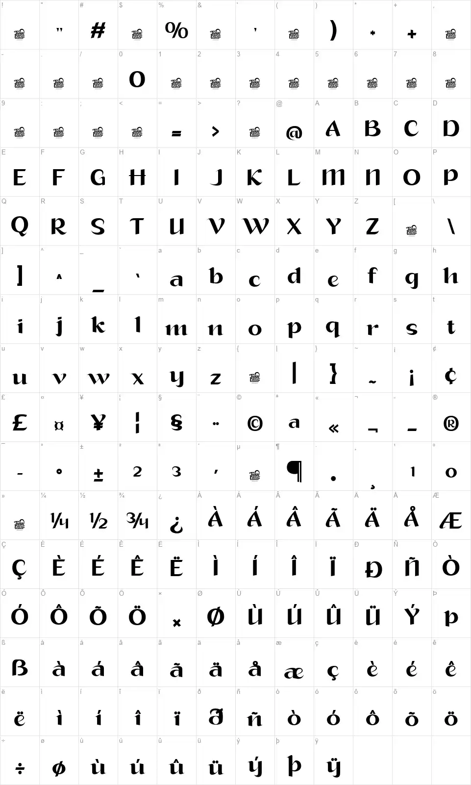 Gitkyfont character map