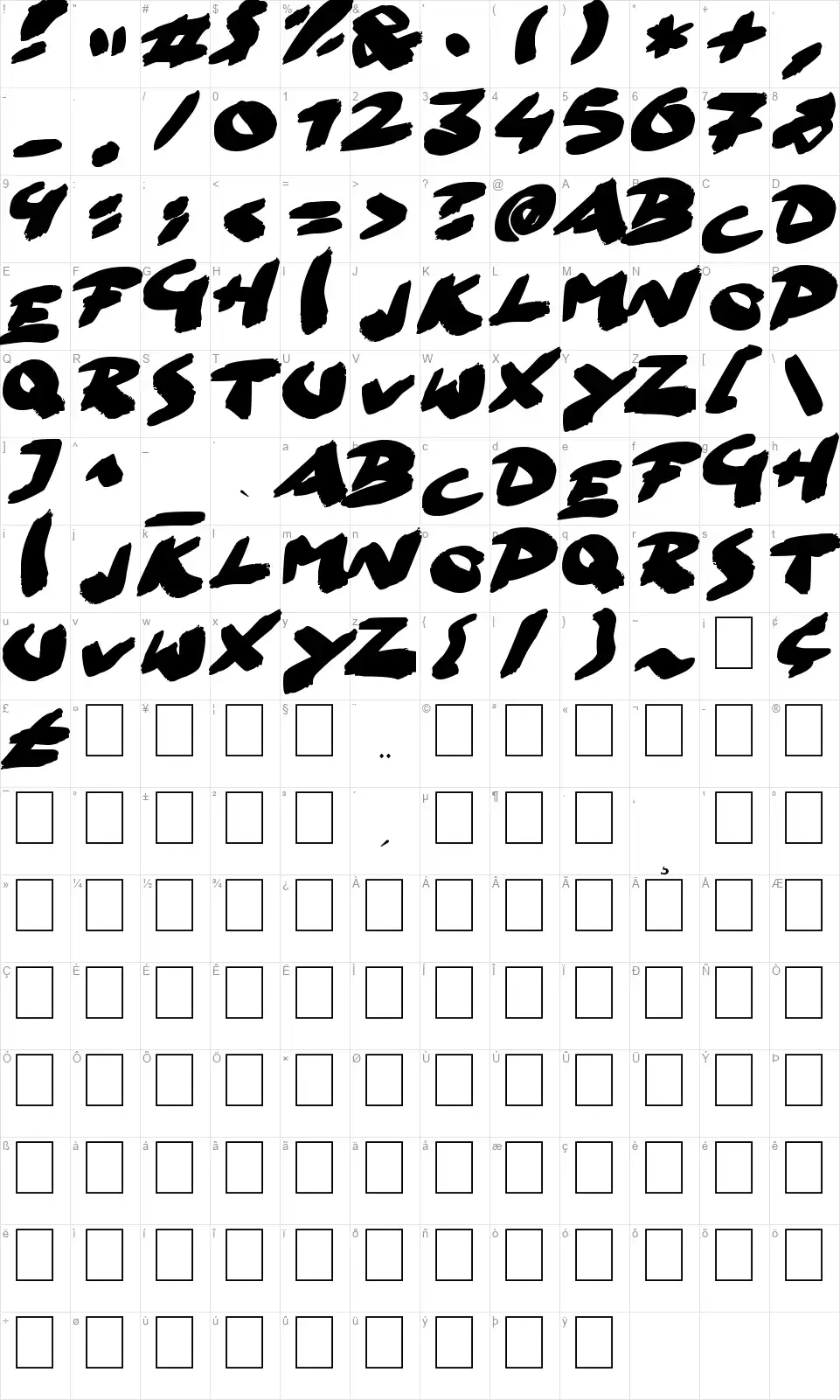 Go Faster Brushfont character map