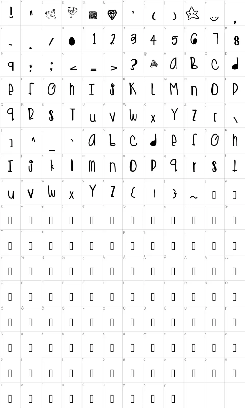 Golden Teddysfont character map
