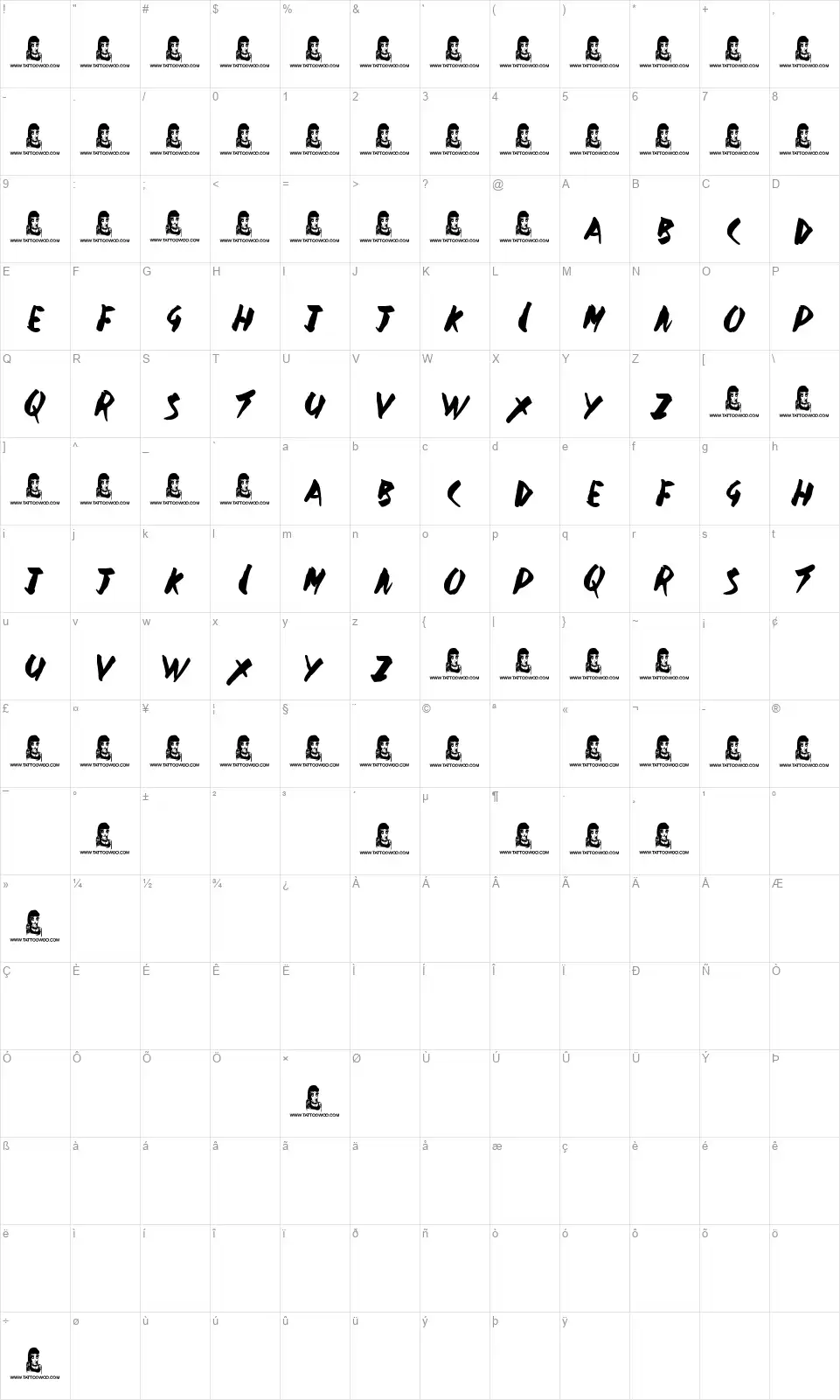 Government Tormentfont character map