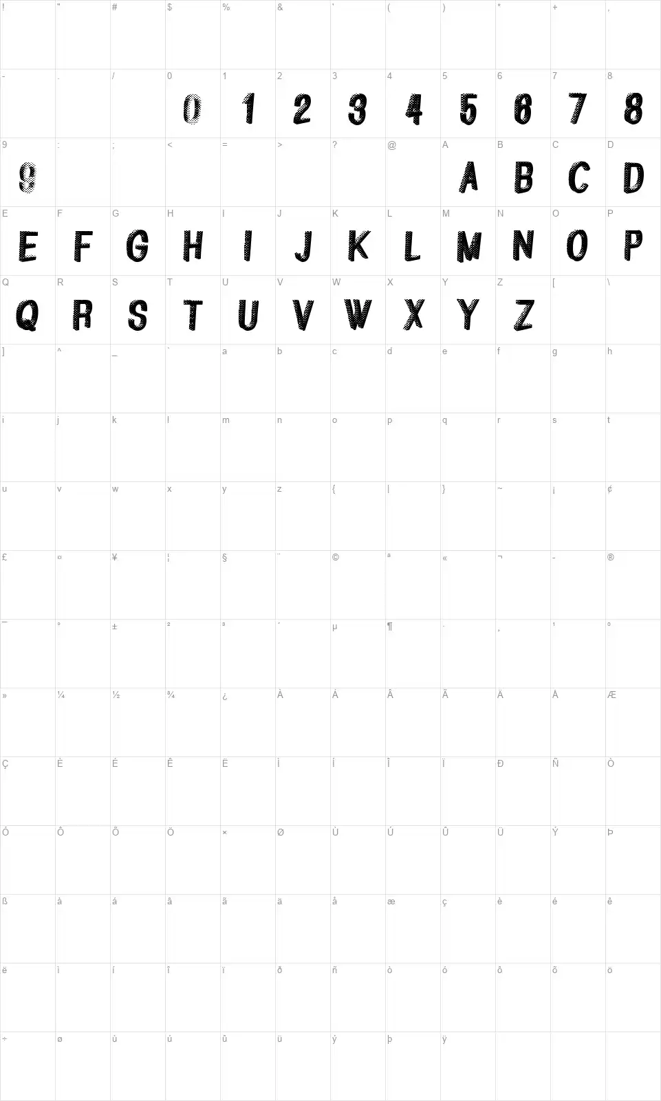 Great Shadowfont character map