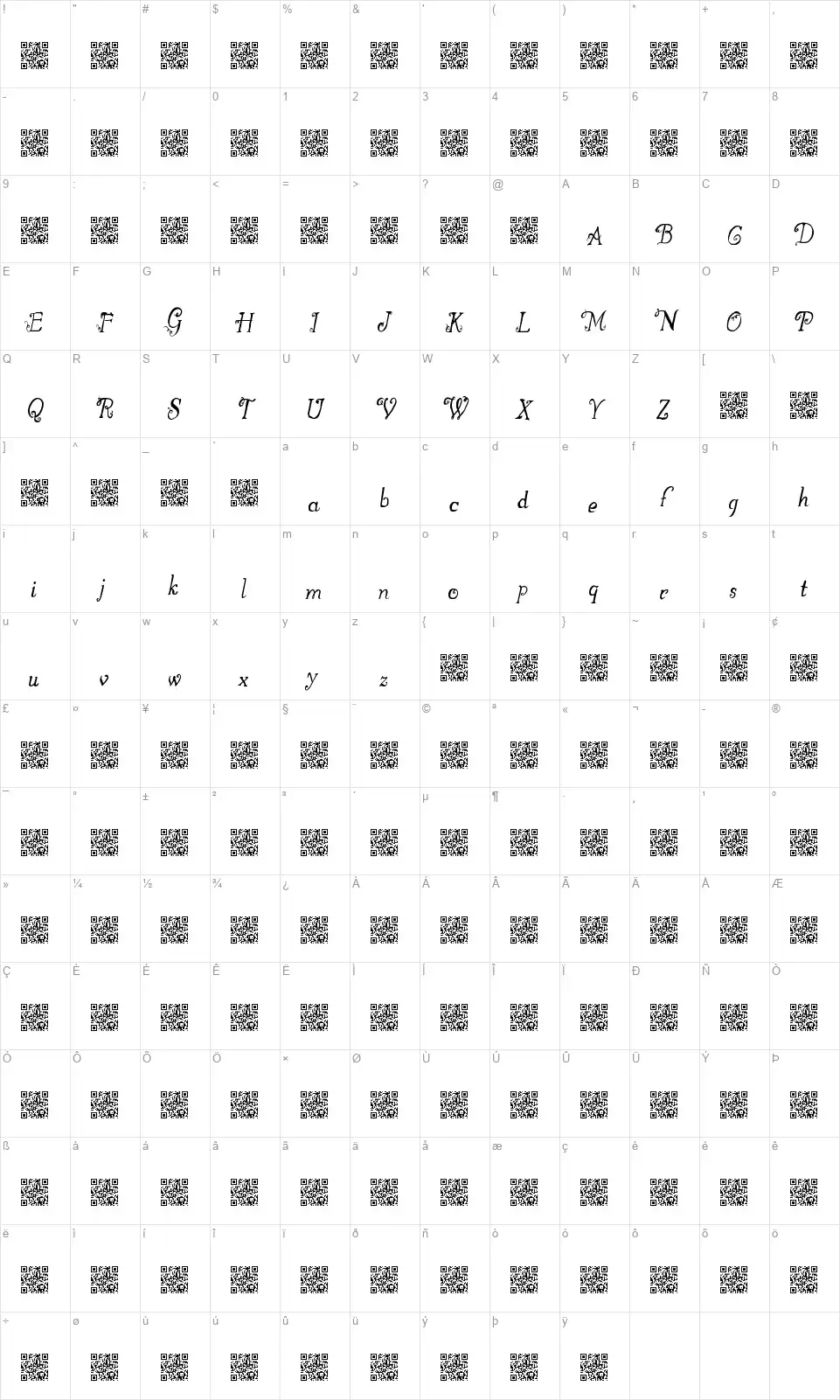 Great Winterfont character map