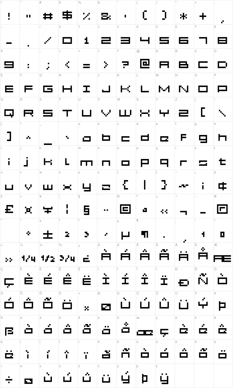 Grixel Acme 5 Widefont character map