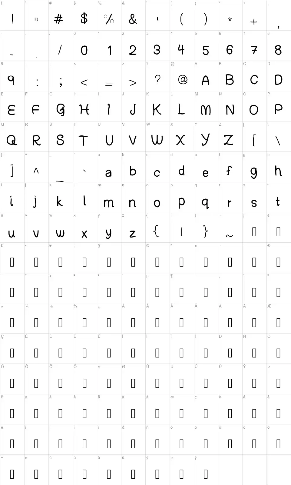 Hadoolfont character map