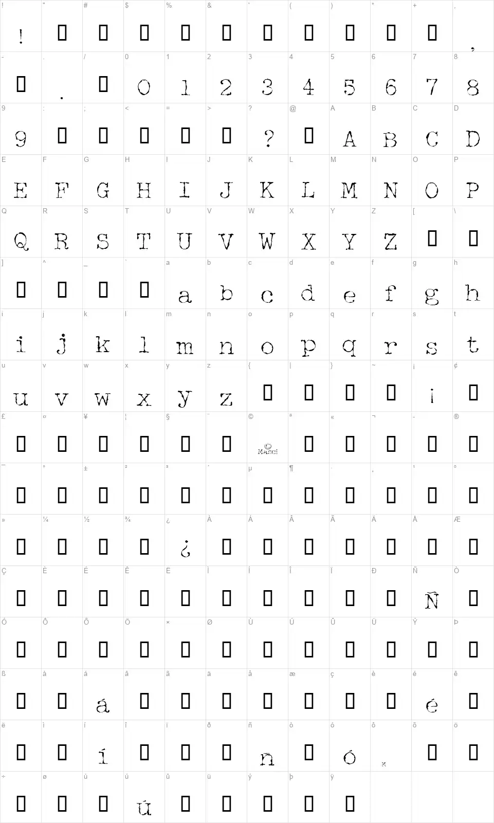 Halbstarke Picafont character map