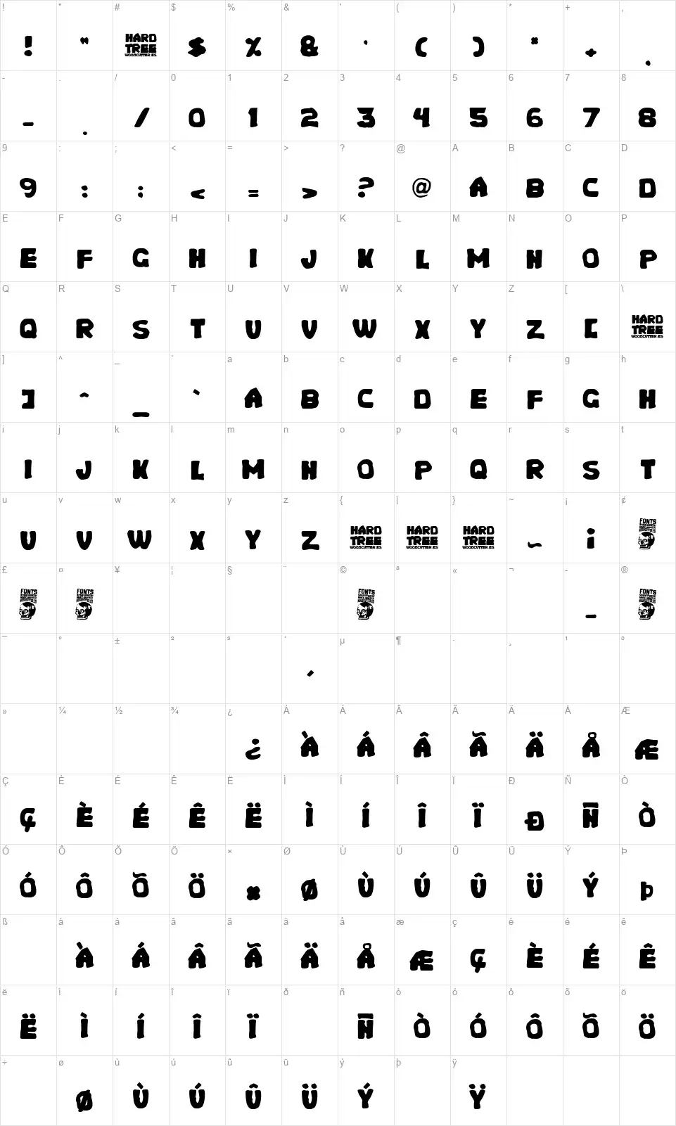 Hard Treefont character map