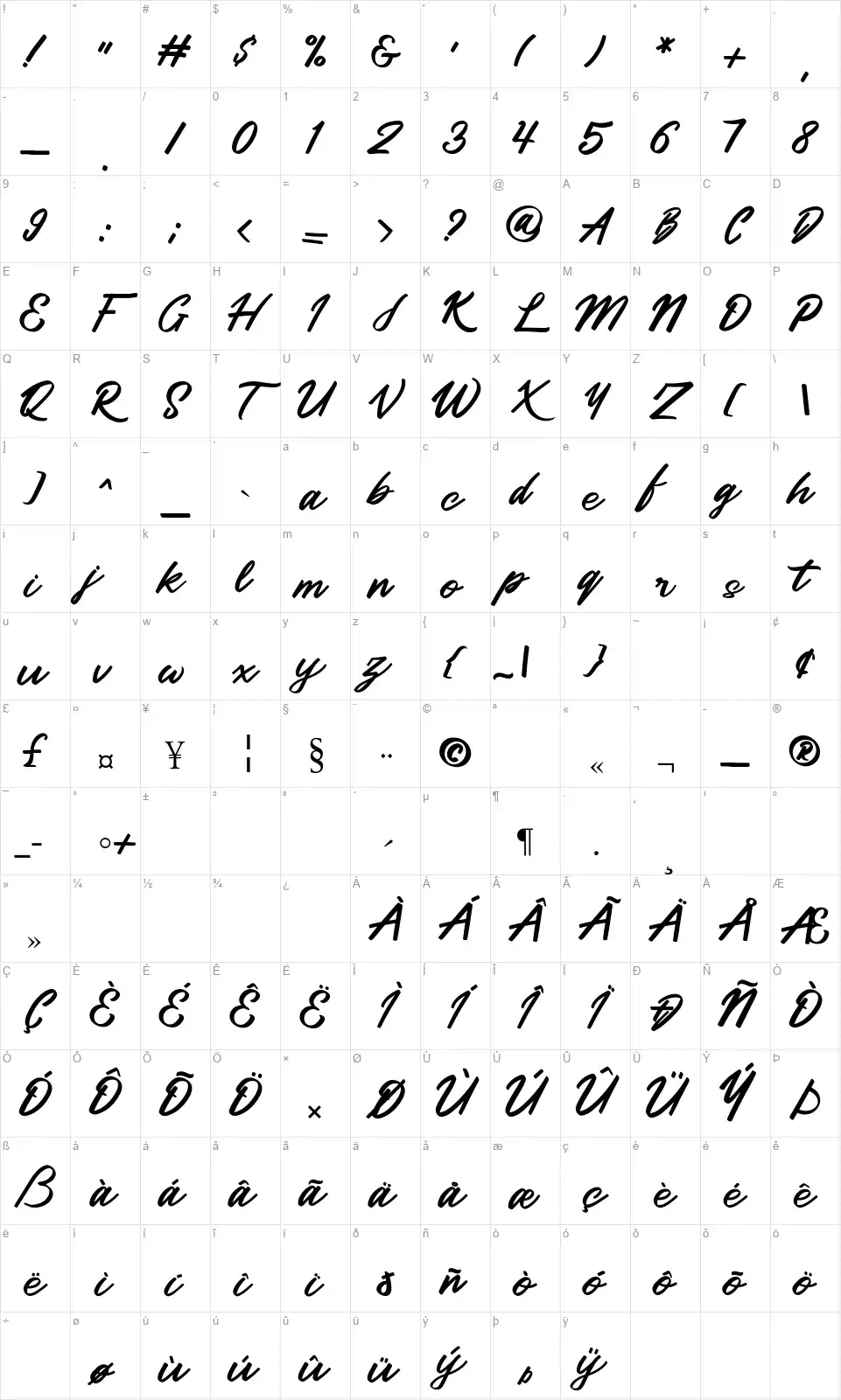 Hatchyfont character map