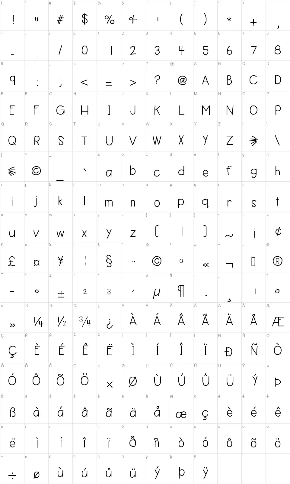 Hello Best Dayfont character map