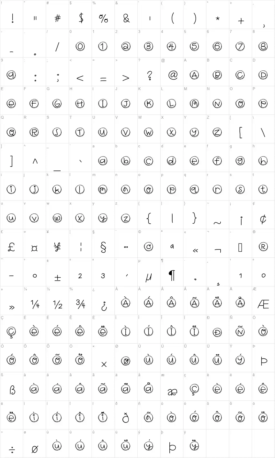 Hello Brag Tagsfont character map