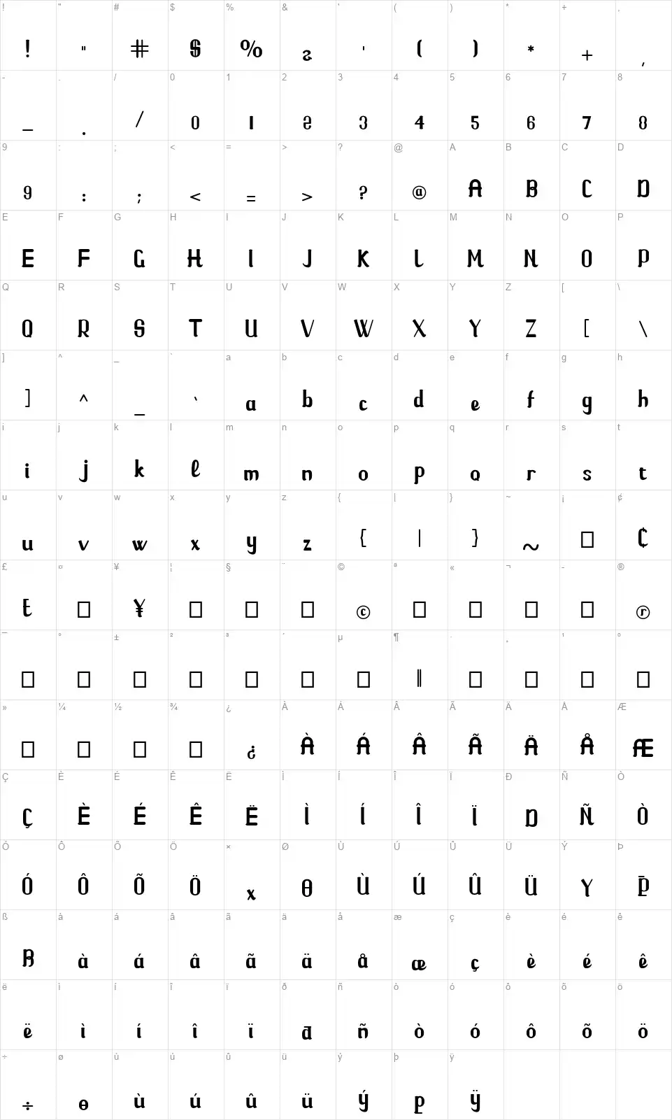 Hello Little Tigerfont character map