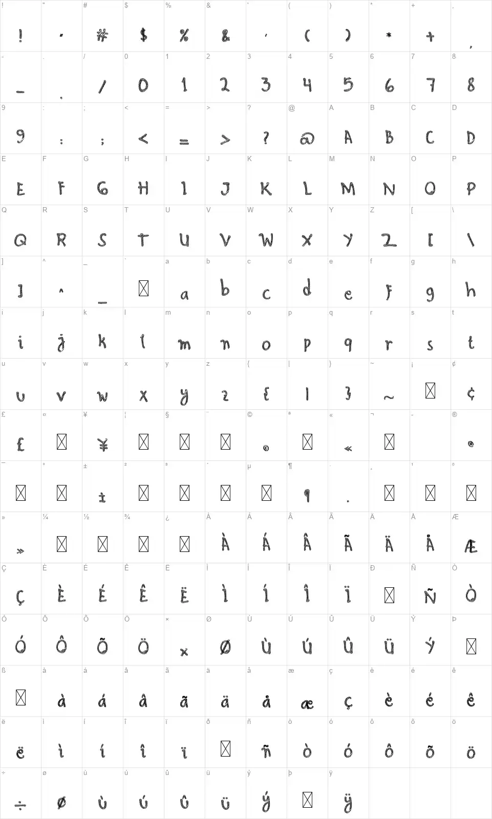 Hello Scribblesfont character map