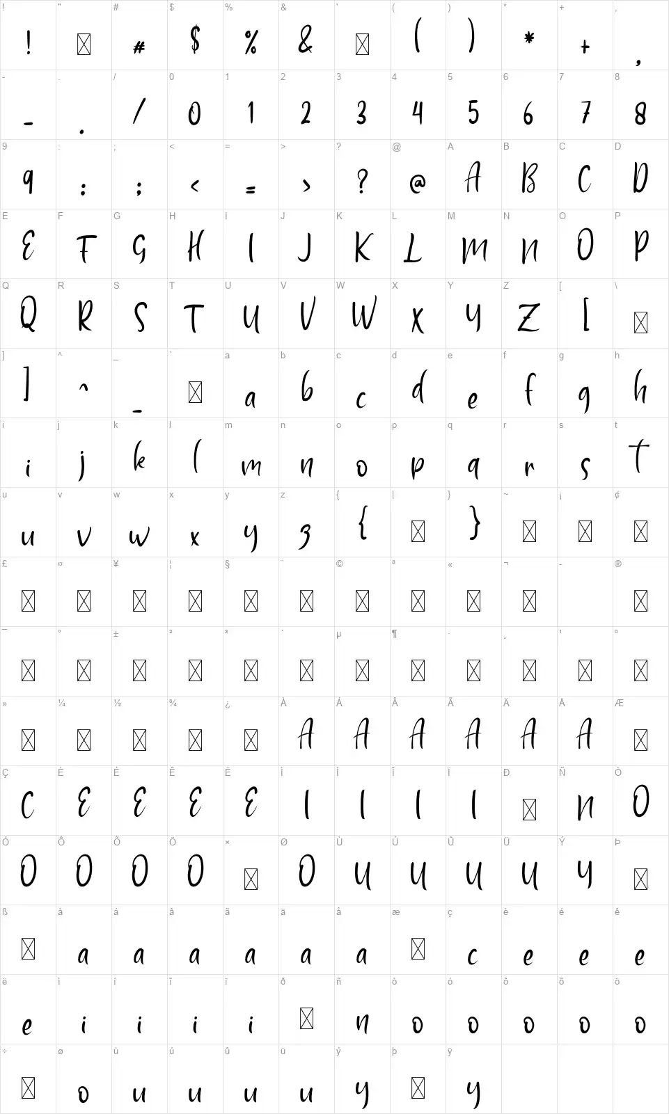 Hello Winterfont character map