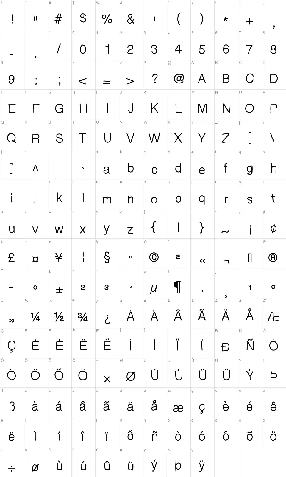 HelvetiHandfont character map
