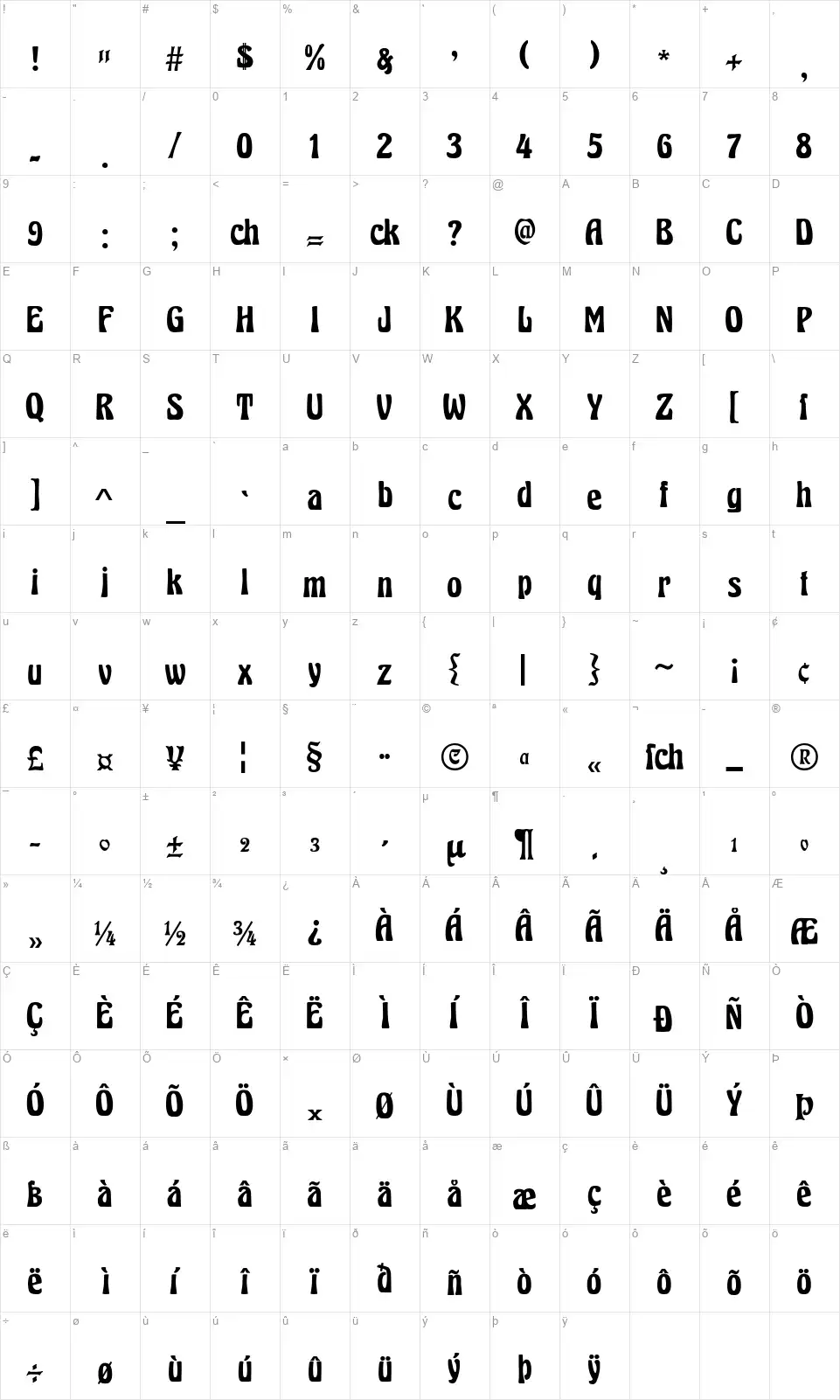 Herkulesfont character map