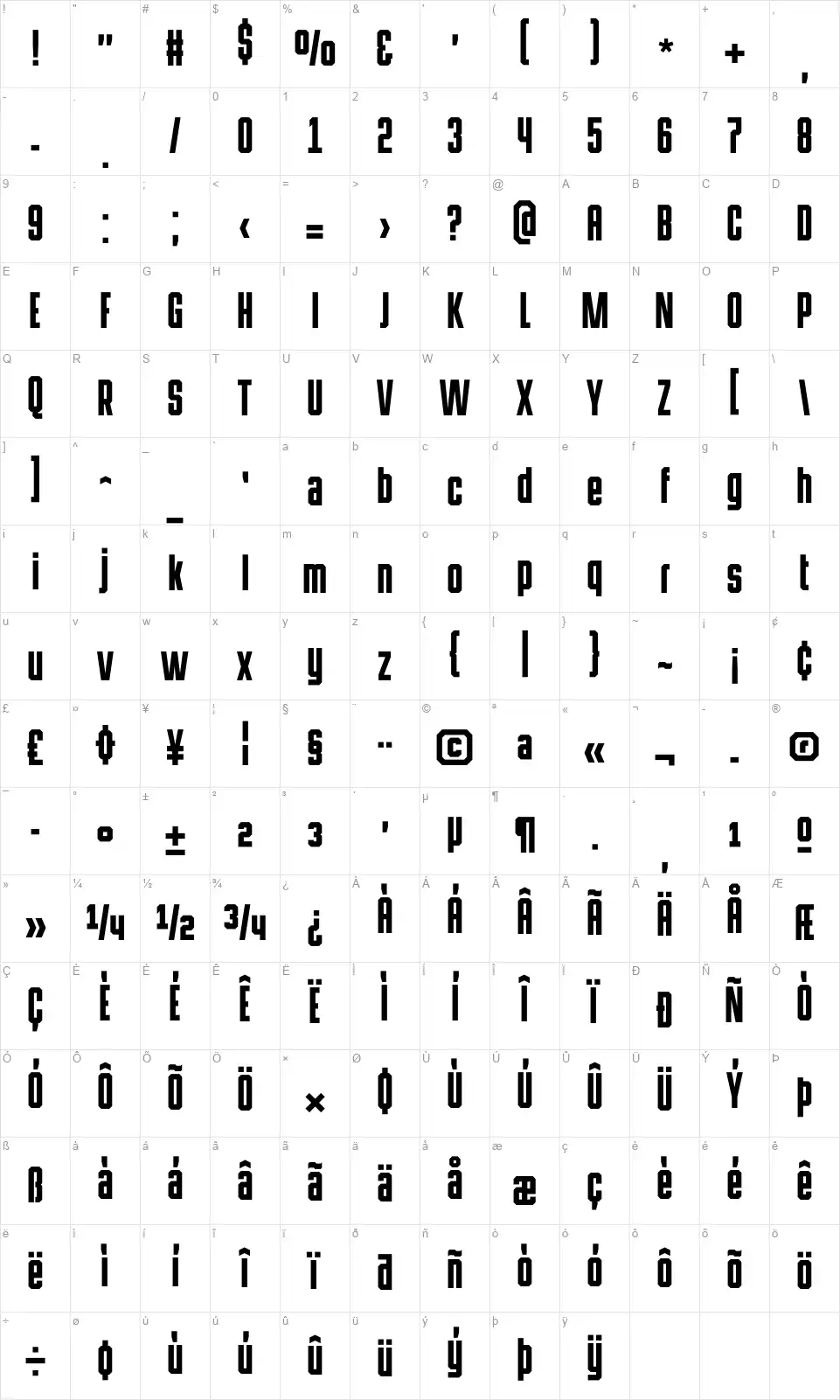 HermanoAlto Chiselfont character map