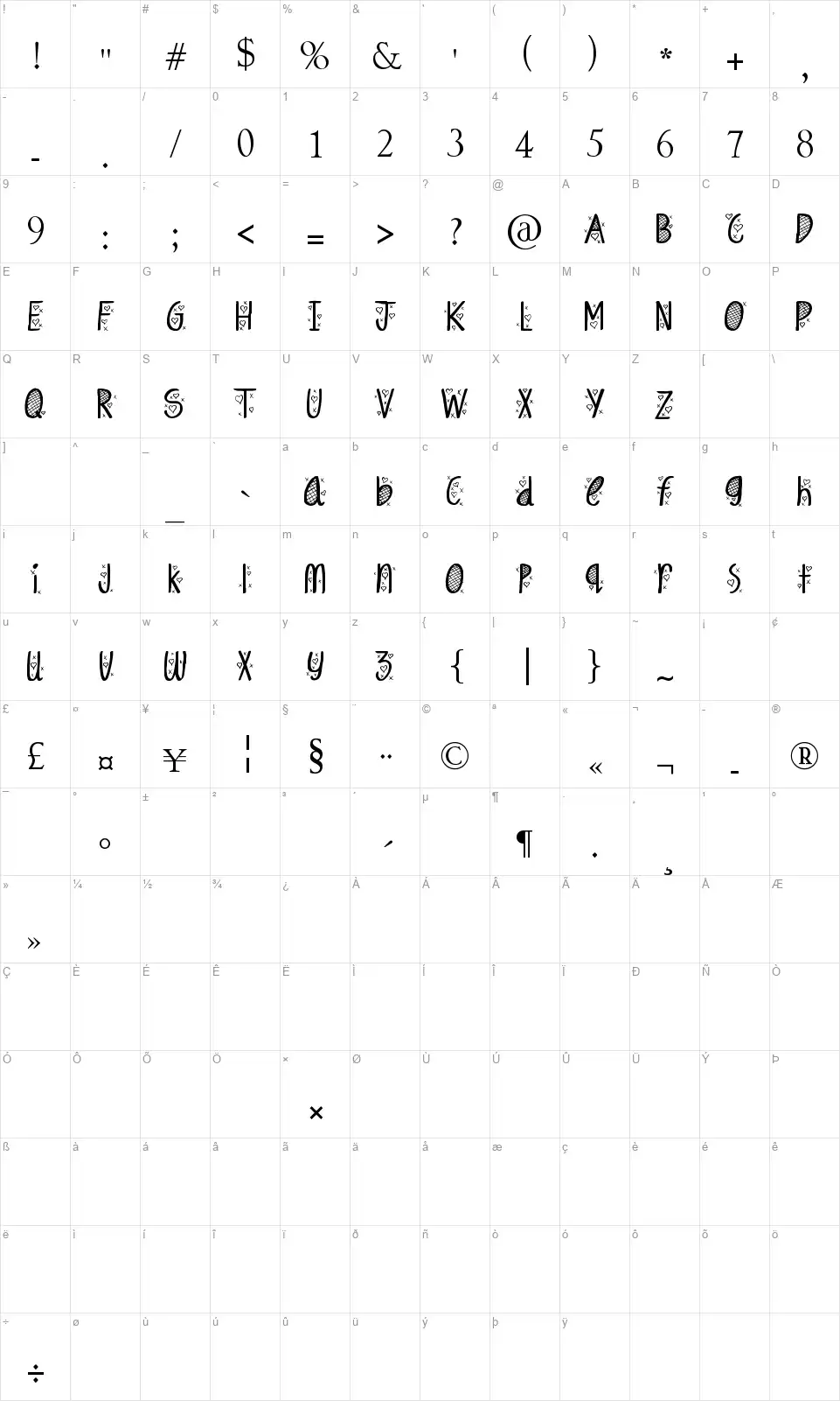 Hey Cutiefont character map