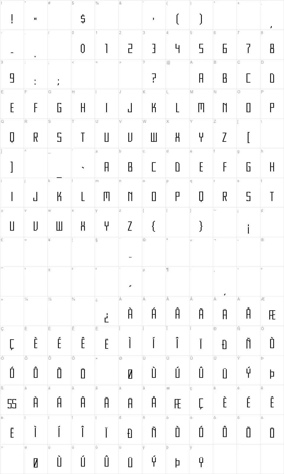 HFF Ultrasoundfont character map