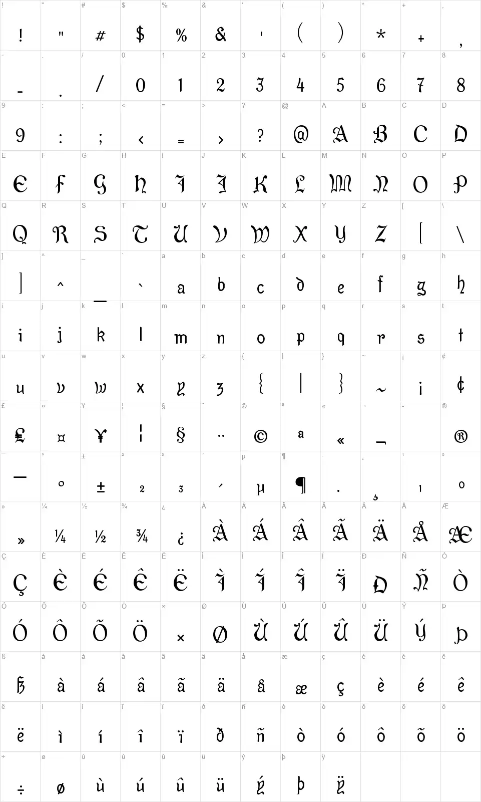 Hiawatha (1888)font character map