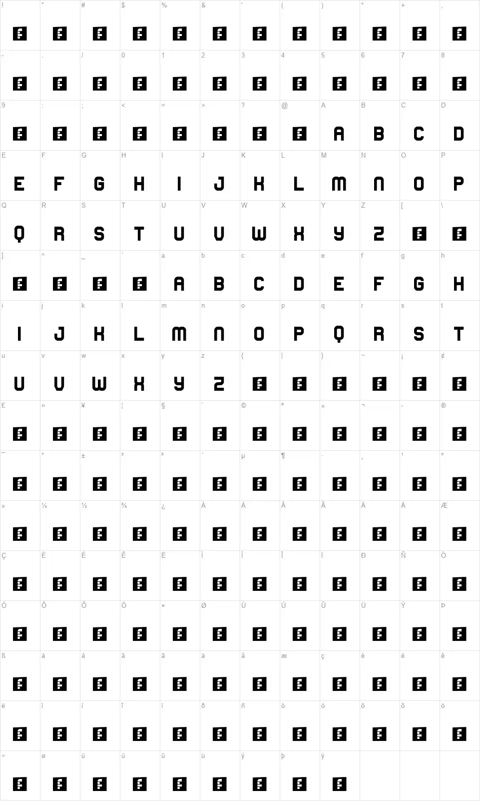 High Schoolfont character map