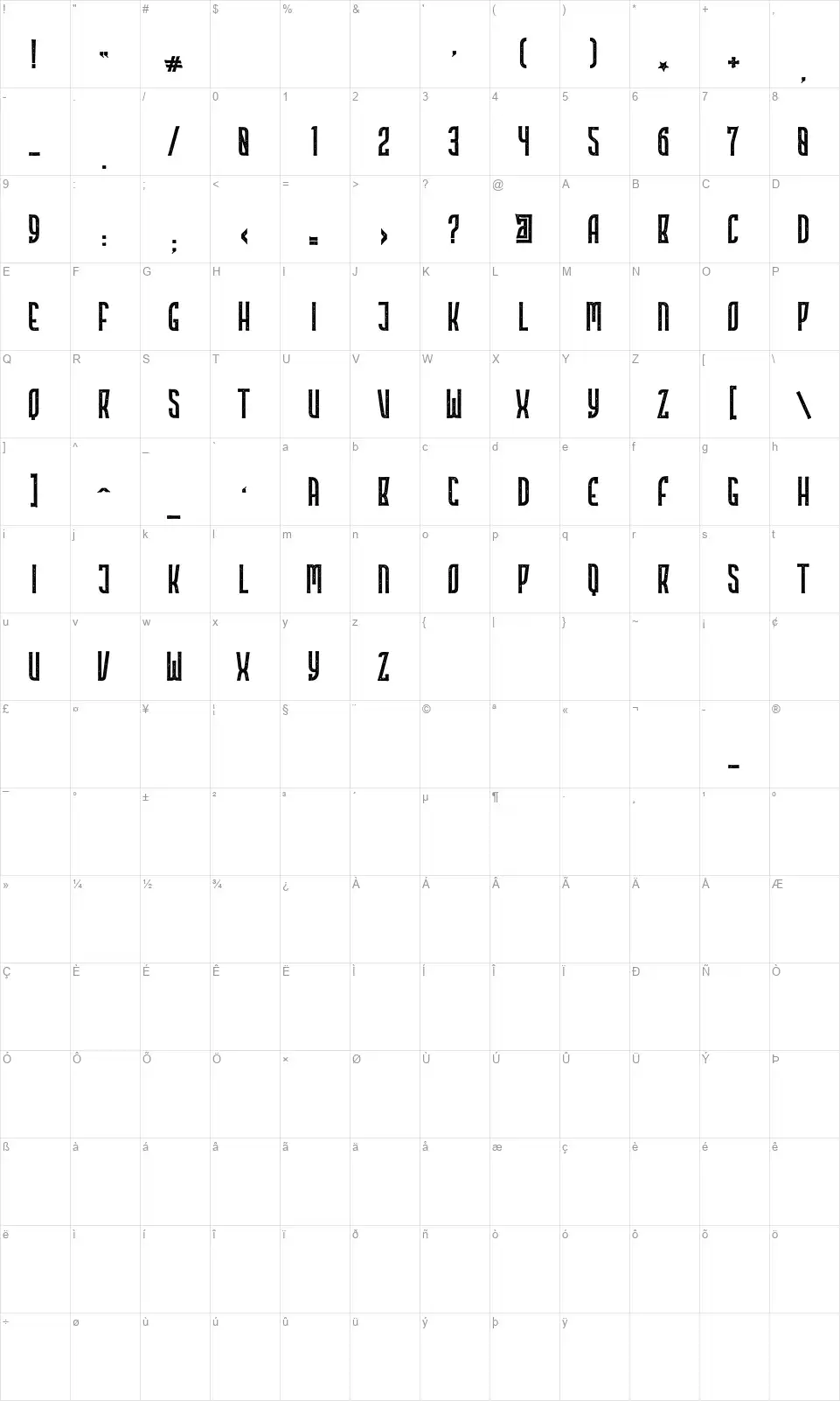 Highstories Stampfont character map