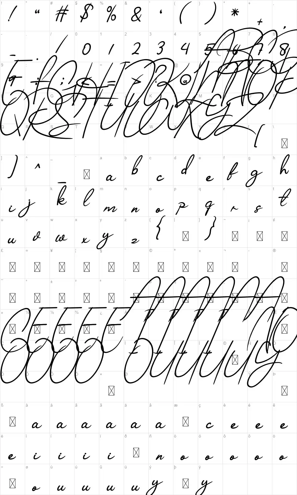 Hillmuttafont character map