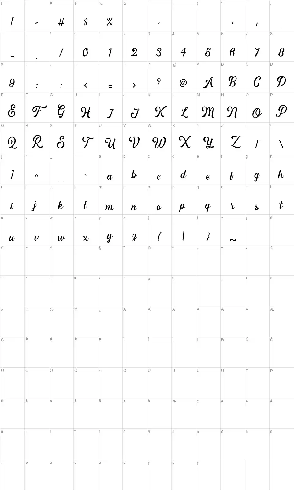 Hipsteriousfont character map