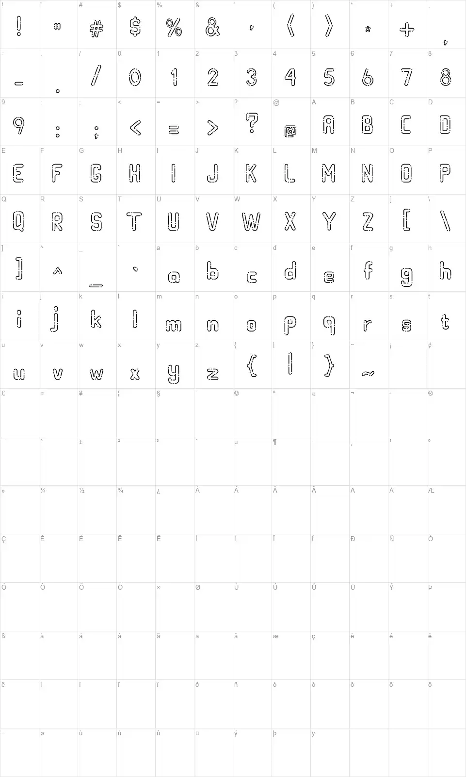 Hollow Spacefont character map
