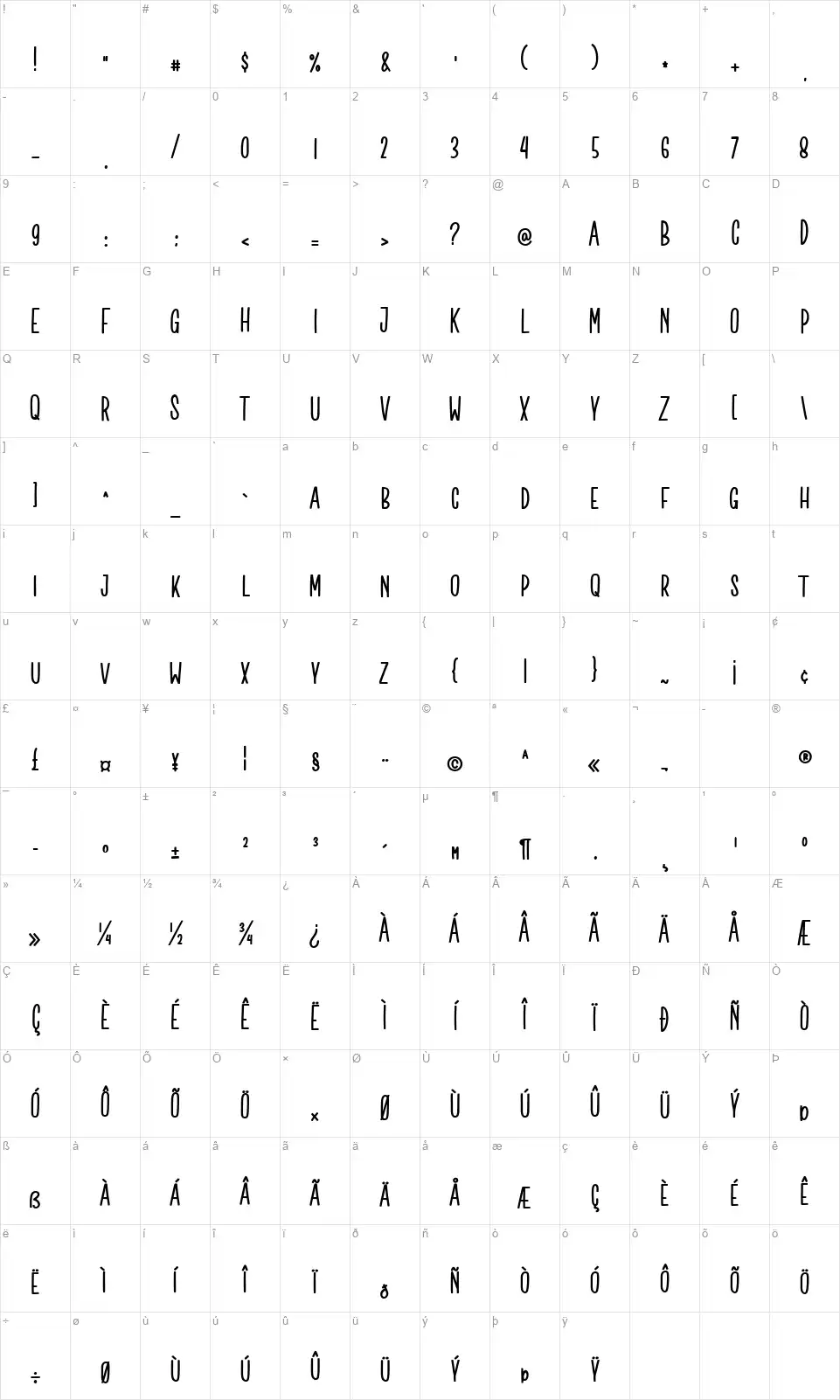 Honest Mariafont character map