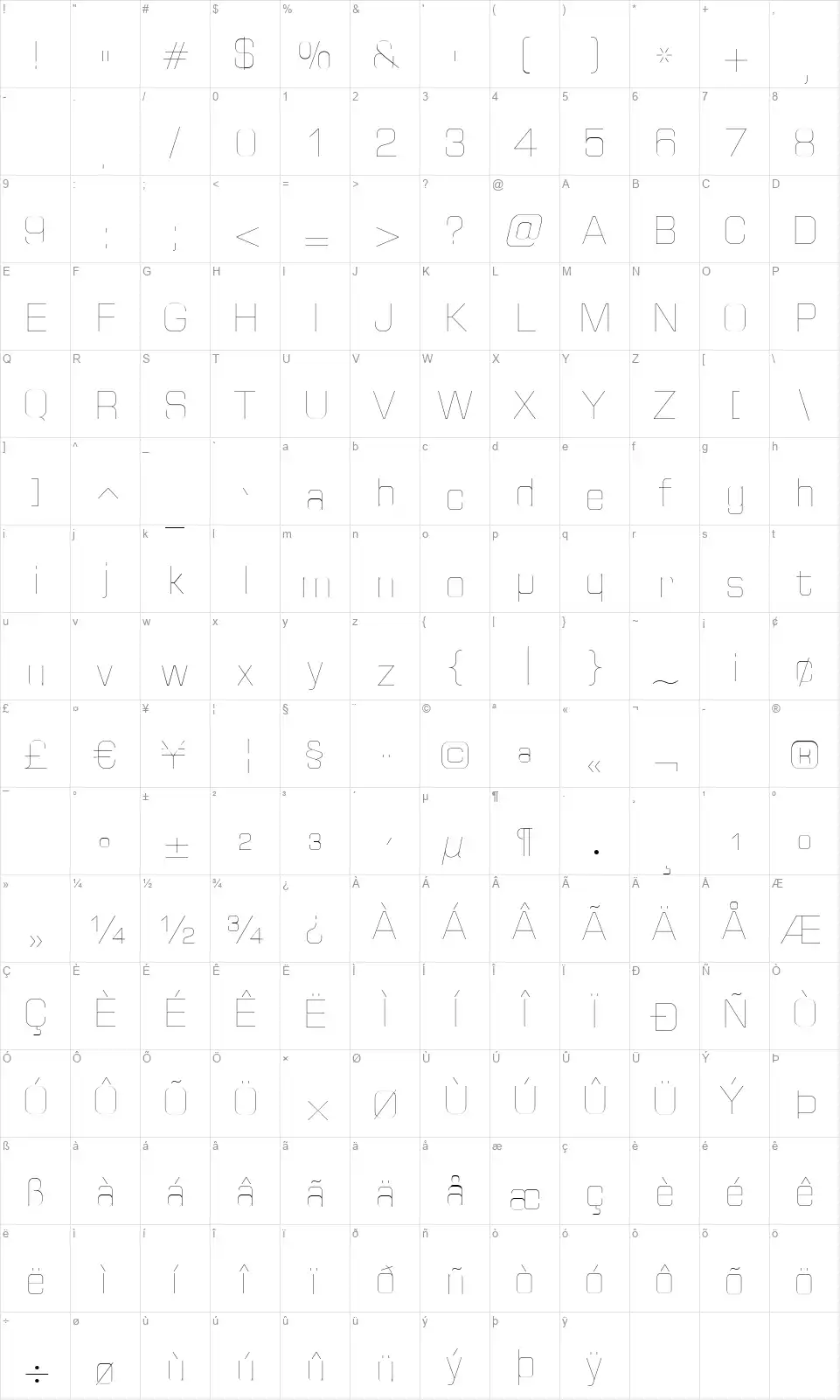 Huntkeyfont character map