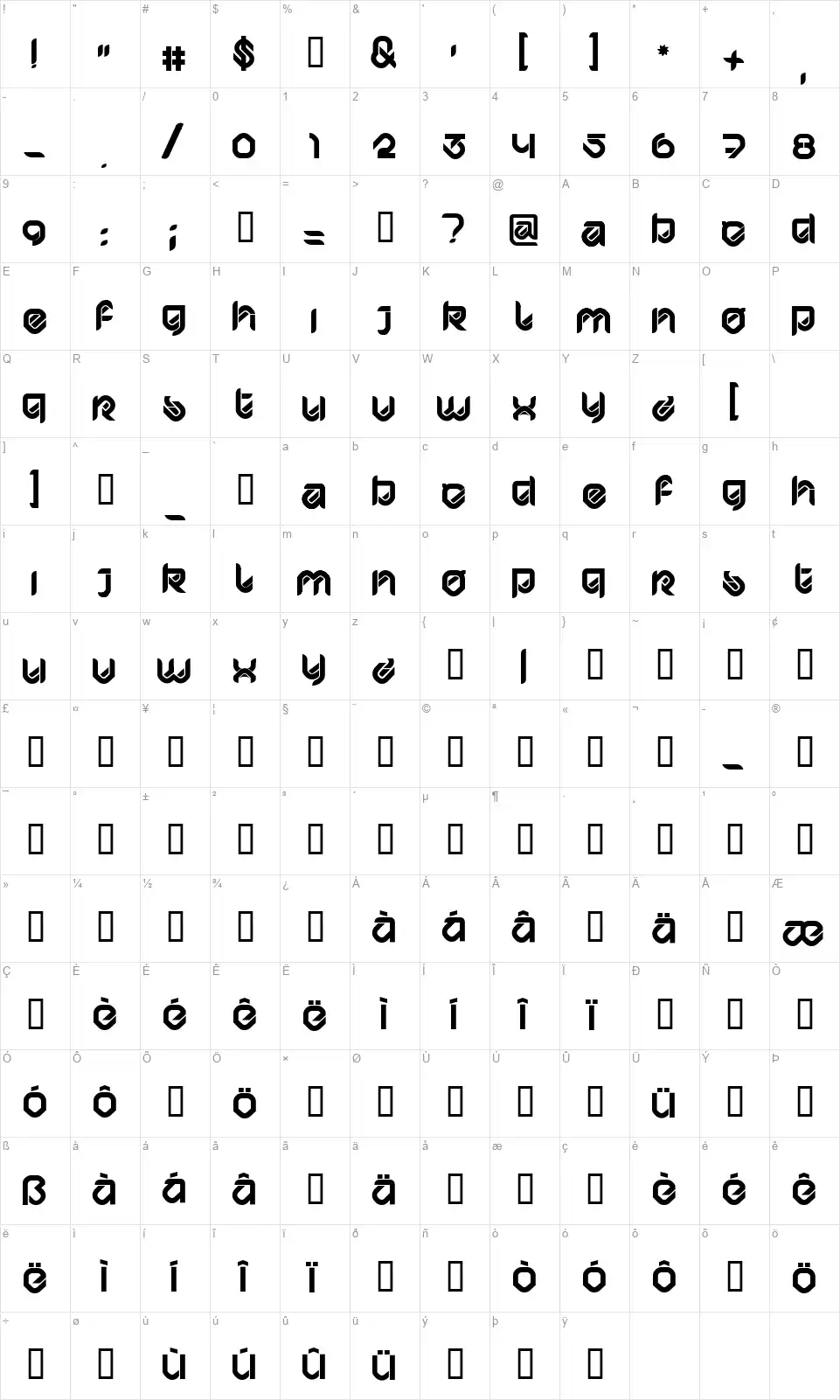 HYPD BD Bardust Remixfont character map