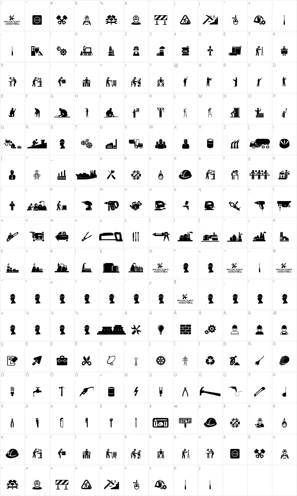 Industrial Workerfont character map