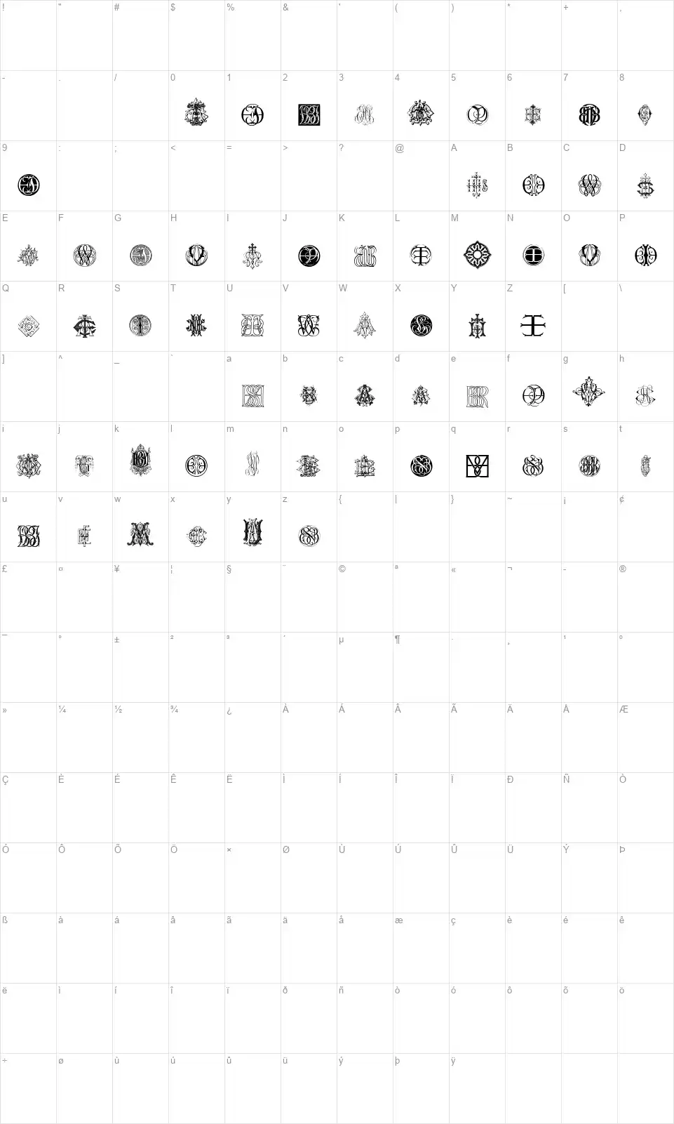 Intellecta Monograms Random Samples Ten font character map
