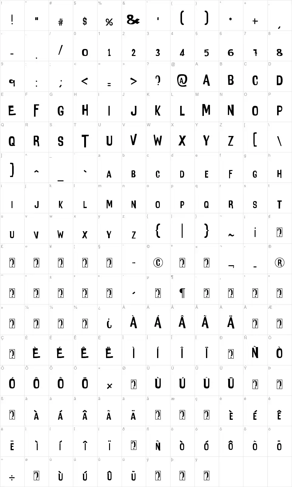 Intensa Fuentefont character map
