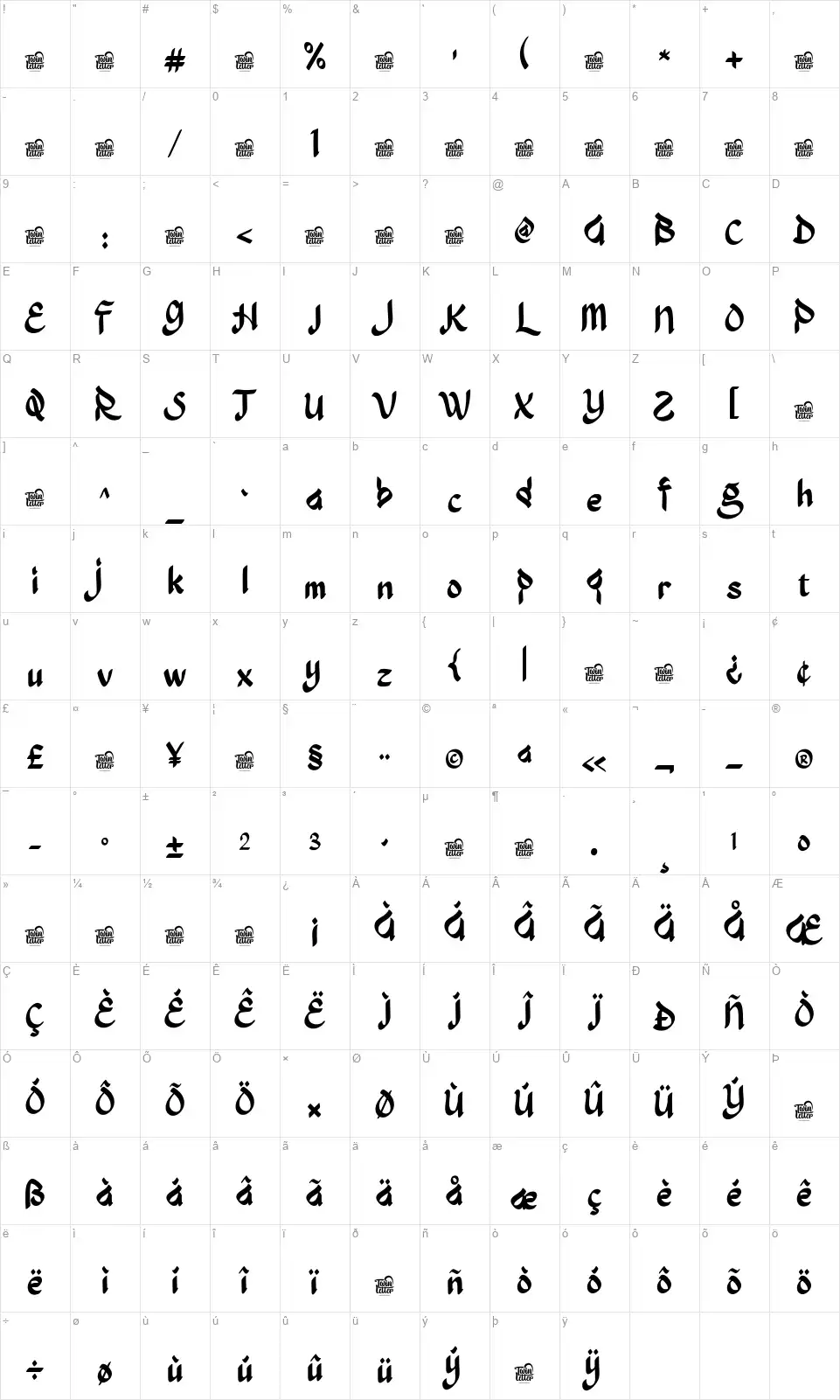 Jaiz Syoeb Mappa dei caratteri Jaiz Syoebfont character map