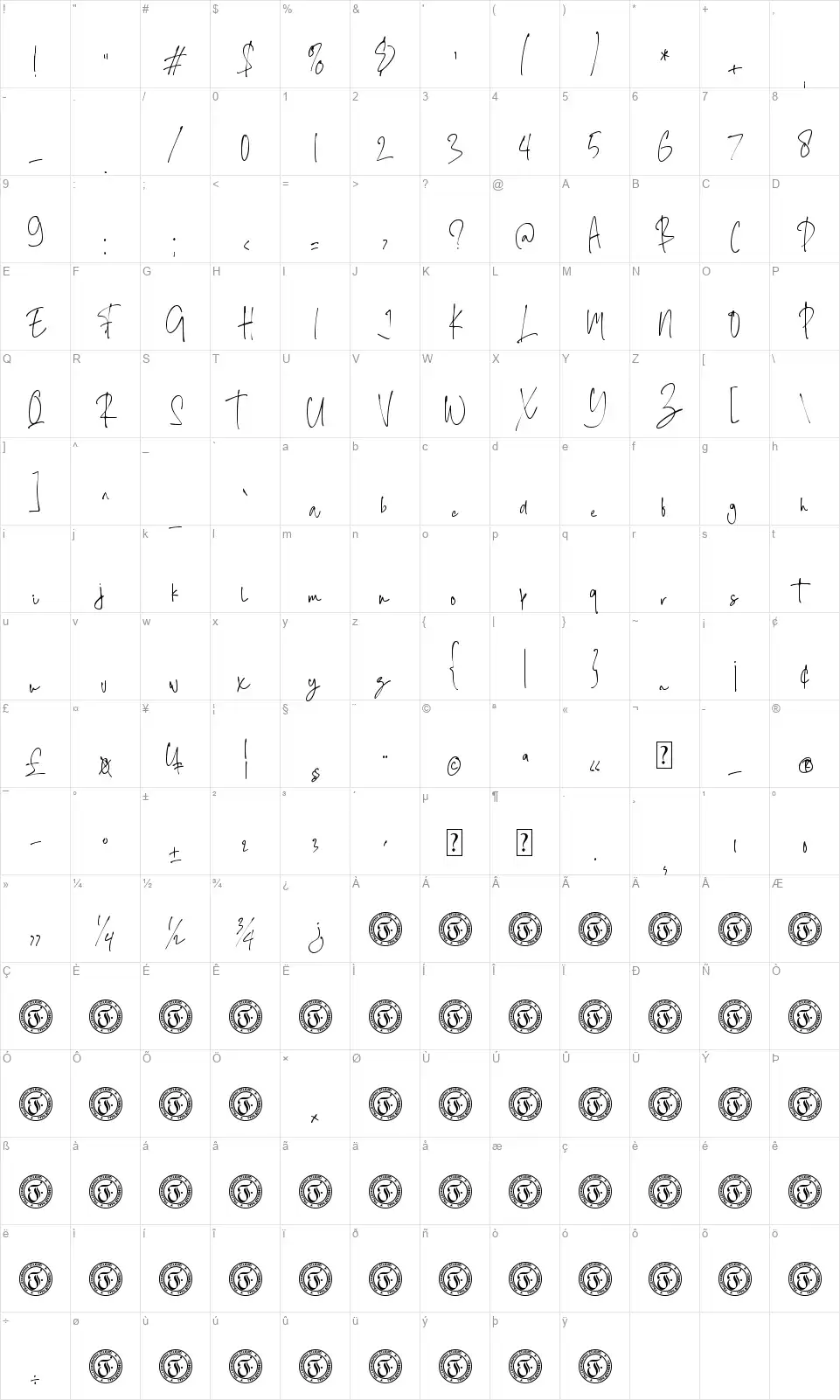 Jeantiesfont character map